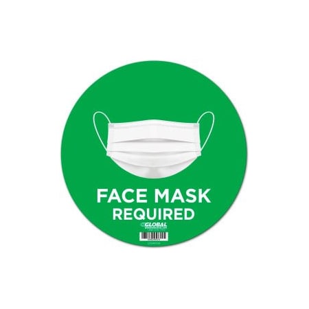 The Magnet Group GEC, 12 Round Face Mask Required Wall Sign, Green, Adhesive CP005813